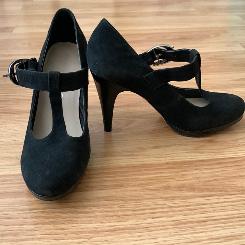 Franco Sarto black suede Mary Jane heels. Size 8. 4” heels.
